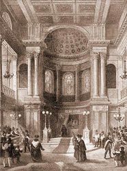 Интерьер Новой синагоги. Лондон. Начало 19 в. Гравюра. Jewish Encyclopedia (1901–1912).