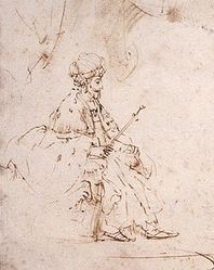 Ахашверош, фрагмент рисунка Рембрандта (1655/1660)