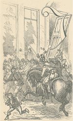 Антисемитские беспорядки в Копенгагене в сентябре 1819 года. Толпа бросает камни в магазин одежды братьев Рафаэль на улице Остергаде, а солдаты разгоняют её.